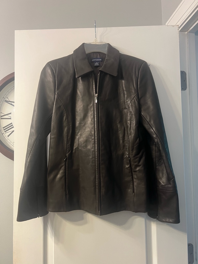 Ann Taylor Chocolate Brown Zip Up Leather Jacket Size S